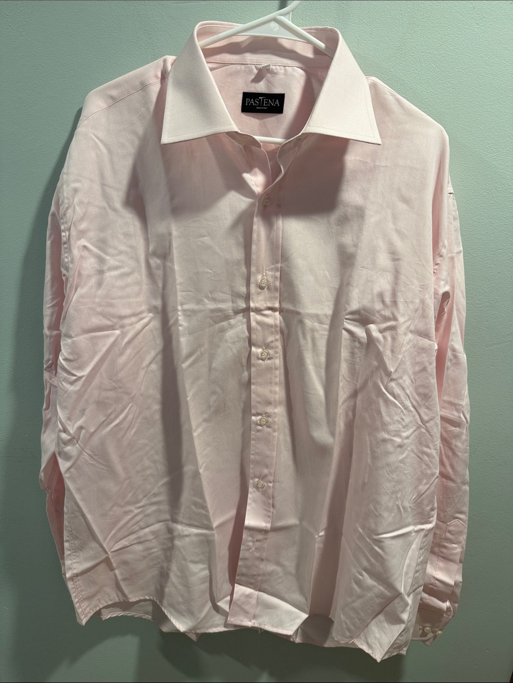 Pastena Designer Men’s Long-Sleeve Light Pink Dress Shirt Size XL